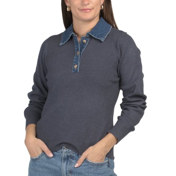 CYRUS Abyss Denim Collar Sweater - Picture 1 of 2